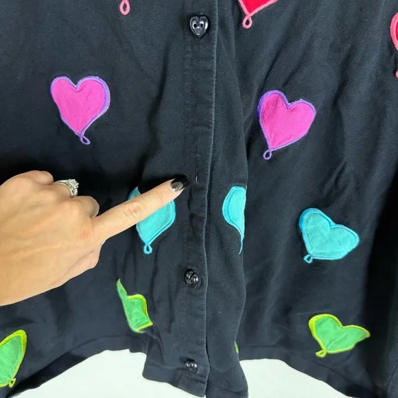 Michael Simon Vintage Light Balloon Heart Embroidered Cardigan Y2K Rare - Picture 8 of 11